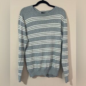 J. Crew Gray and White Striped Crewneck Cashmere Blend Sweater Size Medium